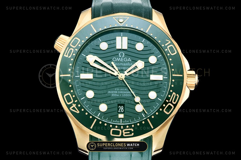 Omega Seamaster Diver 300M Bronze Gold & Green Rubber Angle 2